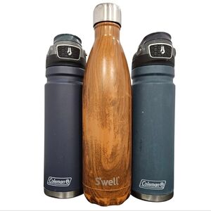 3 S'well Coleman Set water bottles travel stainless GUC Swell Teakwood blue grey